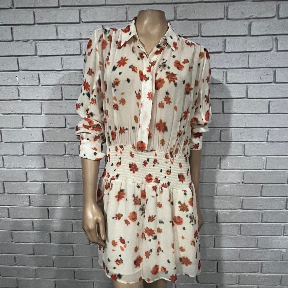 Rag Bone Bailey Smocked Floral Mini Dress White Orange Old Money NWT M